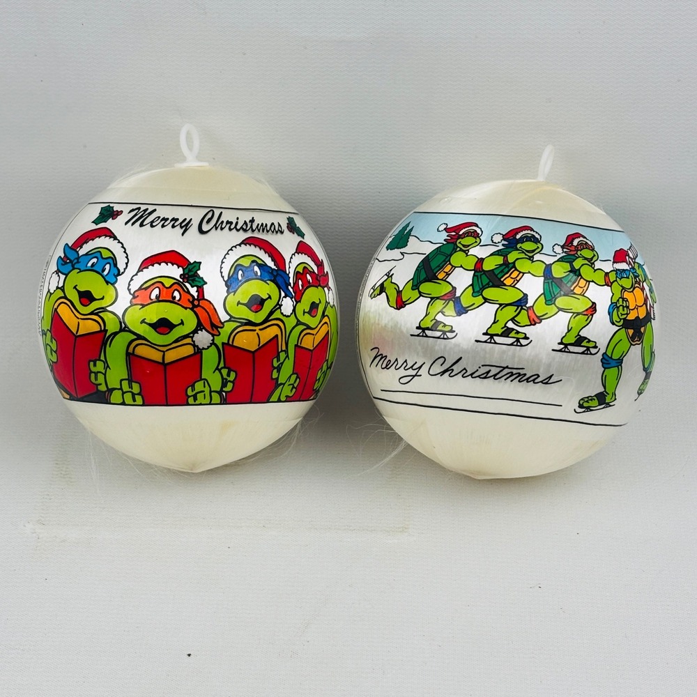 Vintage TMNT Teenage Mutant Ninja Turtles Satin Ball Christmas Ornament Set of 2